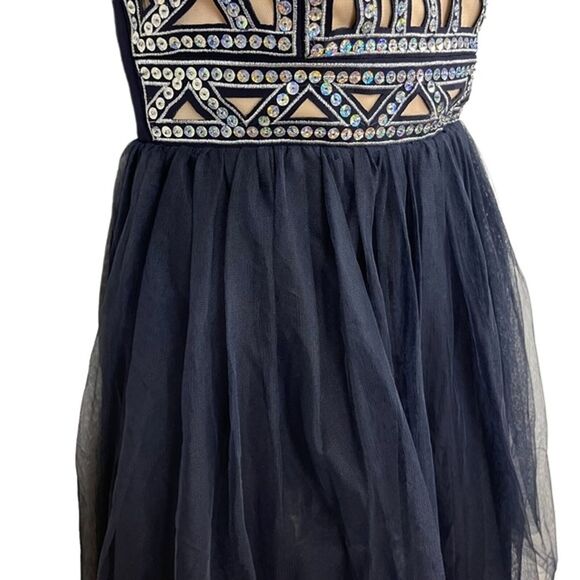 BLONDIE NITES Navy Sequin Strapless Whimsigoth Prom Homecoming Dress Babydoll 3 - Picture 6 of 16